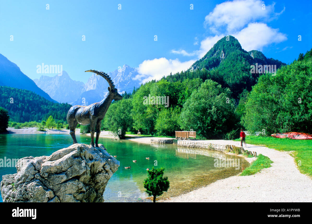 Lake Jezero Jasne mit Bock Zlatoreg, Kranjska Gora, Triglav Nationalpark, Motorradforum, Europa Stockfoto
