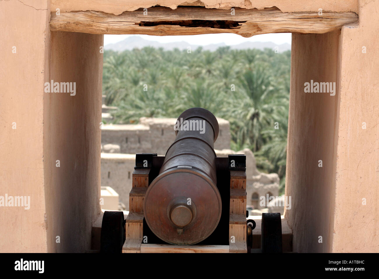 Kanone in Nizwa Fort, Nizwa, Oman Stockfoto
