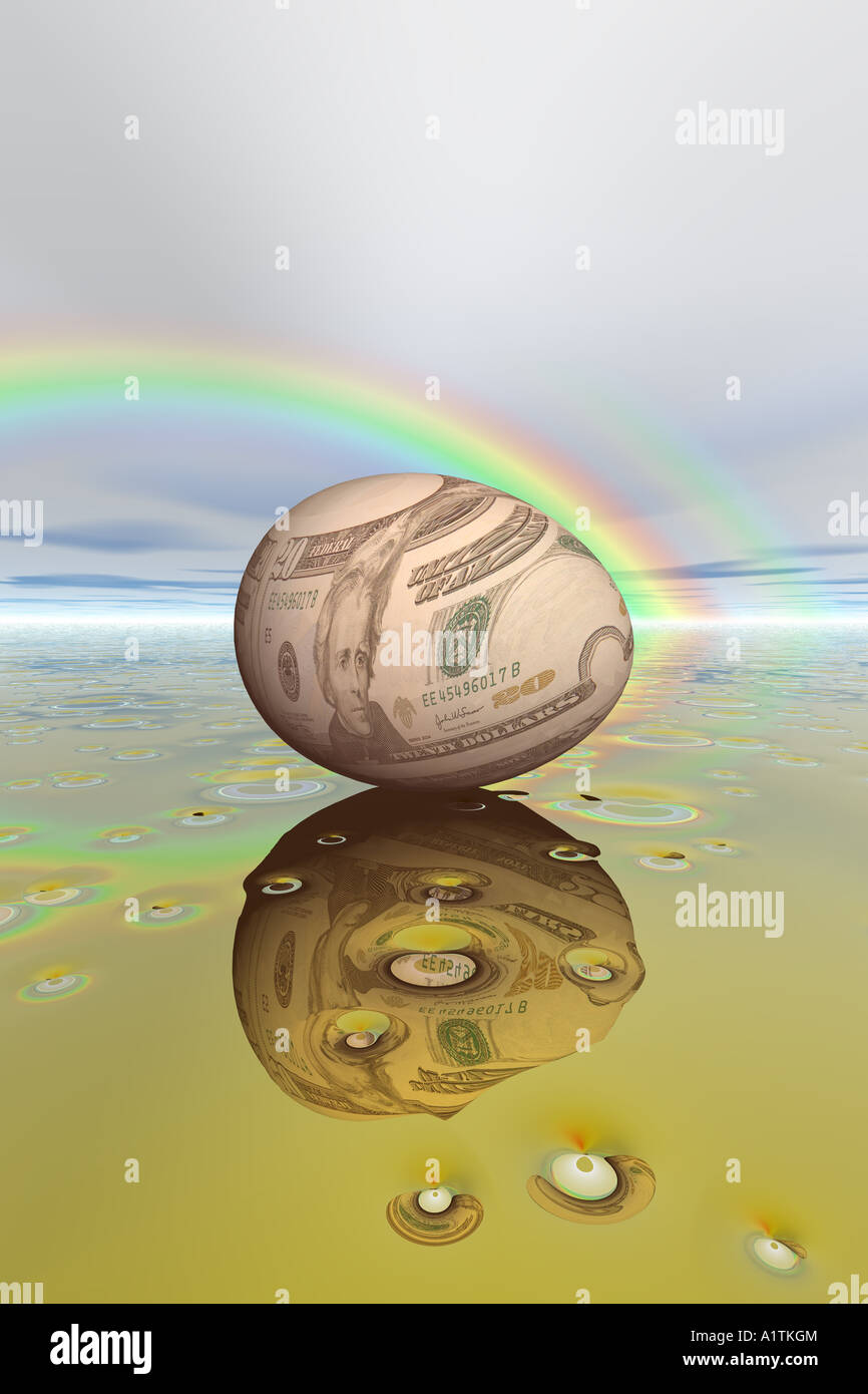 Finanzielle Nestegg mit einem Regenbogen. Stockfoto