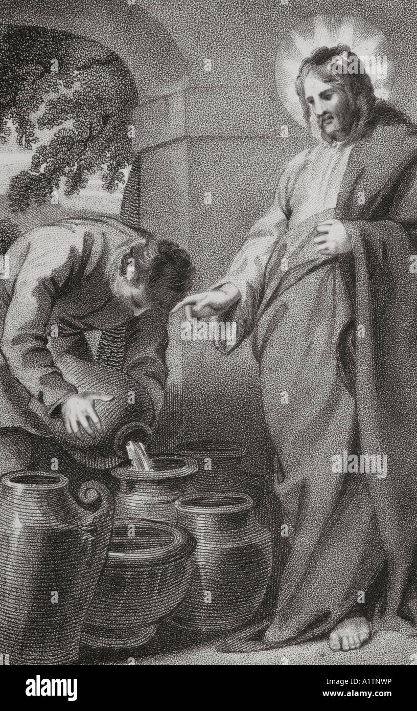 Christus drehen Wasser in Wein Stockfoto