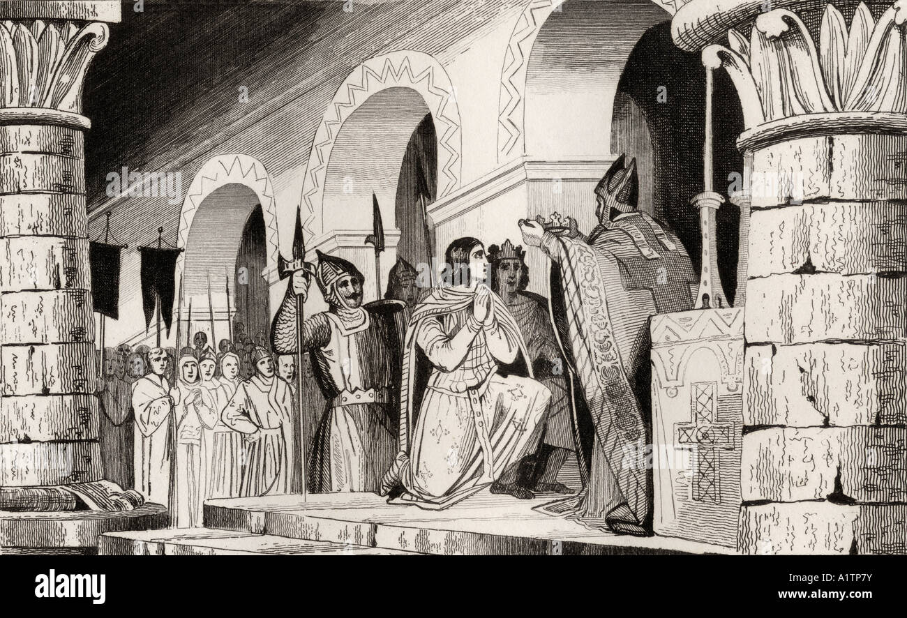 Louis III, 863/5 - 882 und sein Bruder Carloman II, 866 - 884, krönten 879 zusammen. Von der Histoire de France von Colart, herausgegeben um das Jahr 1840. Stockfoto