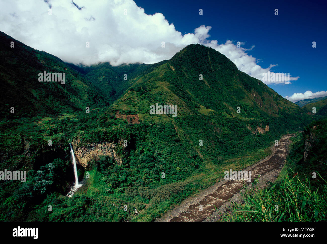 Wasserfall Fütterung Pastaza Fluss, Rio Pastaza, Pastaza Fluss Canyon, östlich von Banos, Provinz Tungurahua, Ecuador, Südamerika Stockfoto