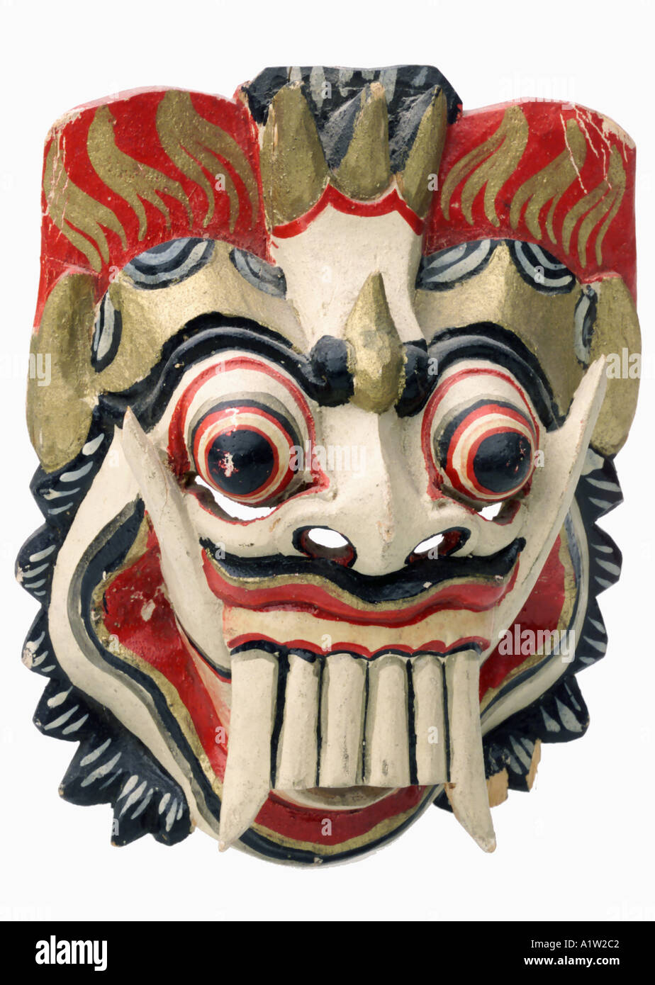 Antike chinesische celebratory Maske silhouetted auf weißem backgroundToothy Stockfoto
