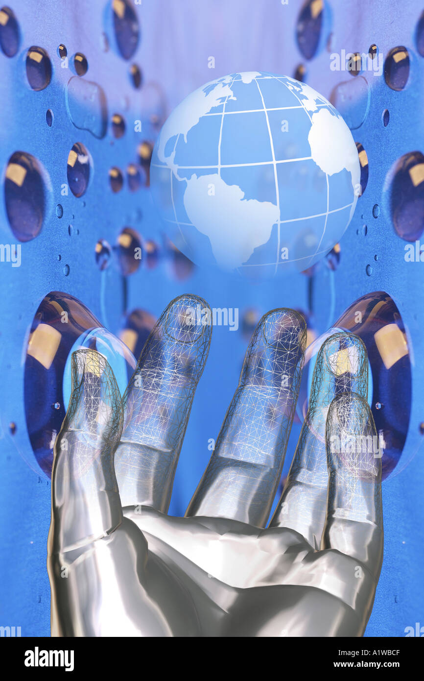 Computer-generierte Abbildung. Hand und Kugel Stockfoto