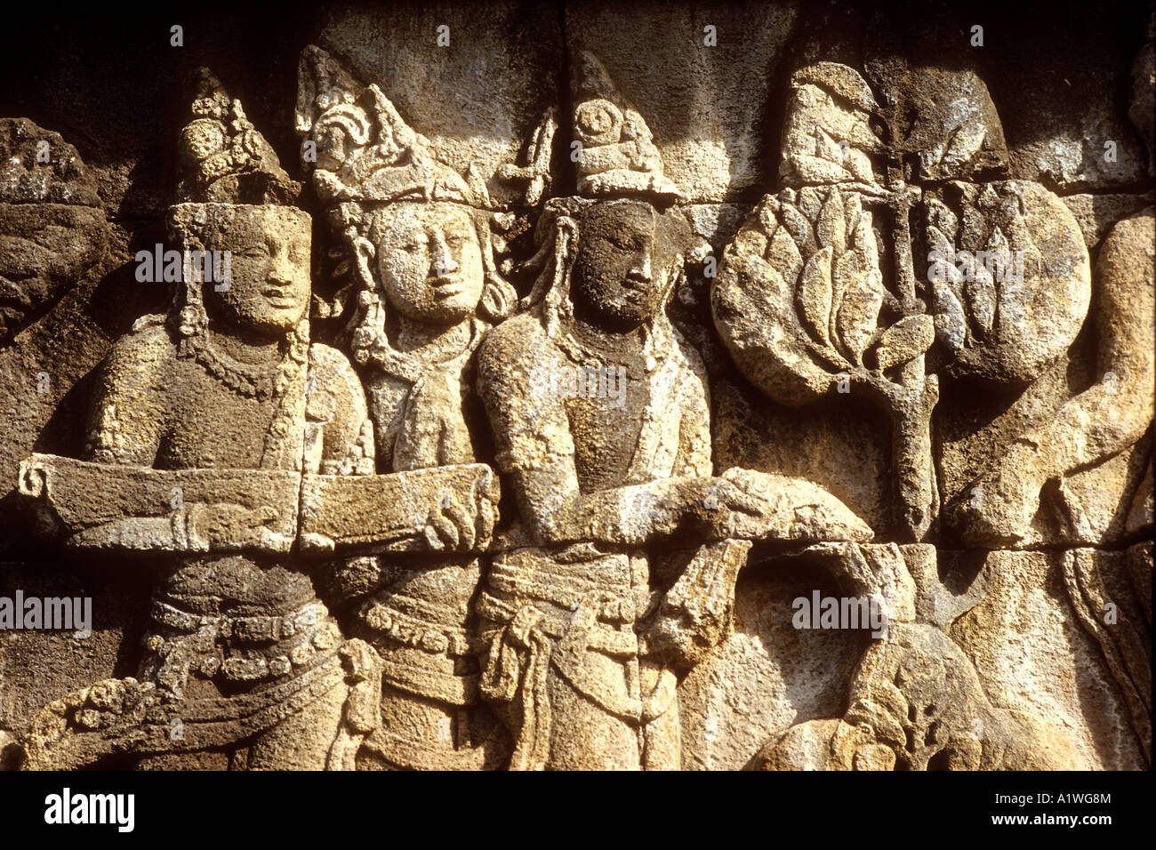 Borobudur Flachreliefs Stockfoto