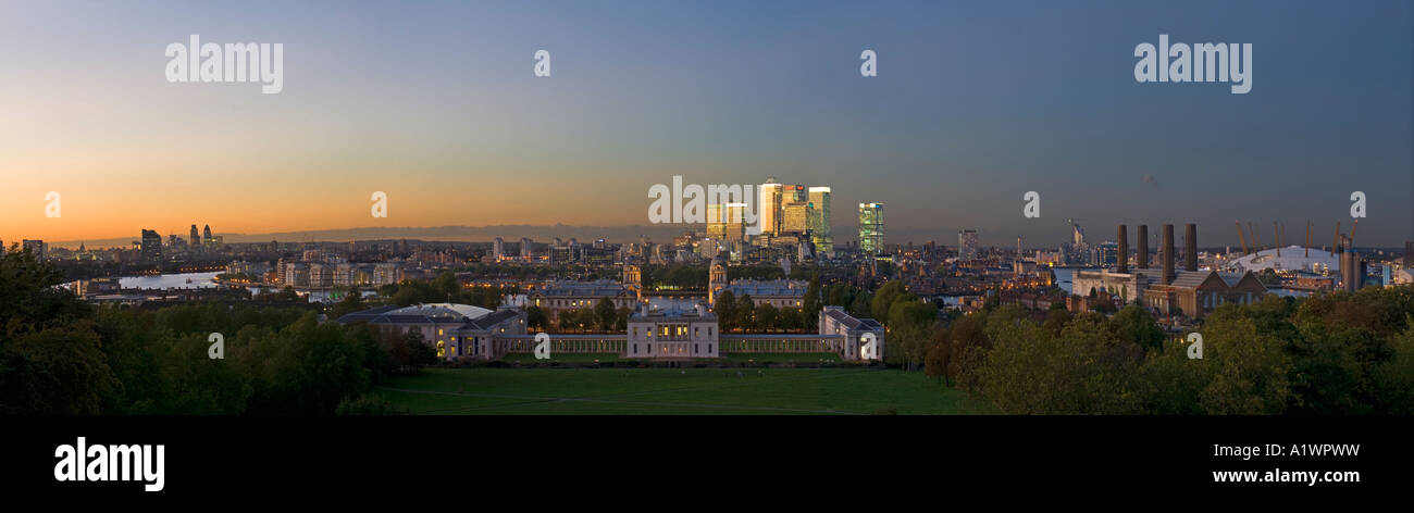 3 Bild Stich Panoramablick bei Sonnenuntergang der Maritime Greenwich und der Millennium Dome - jetzt genannt die O2-Arena. Stockfoto