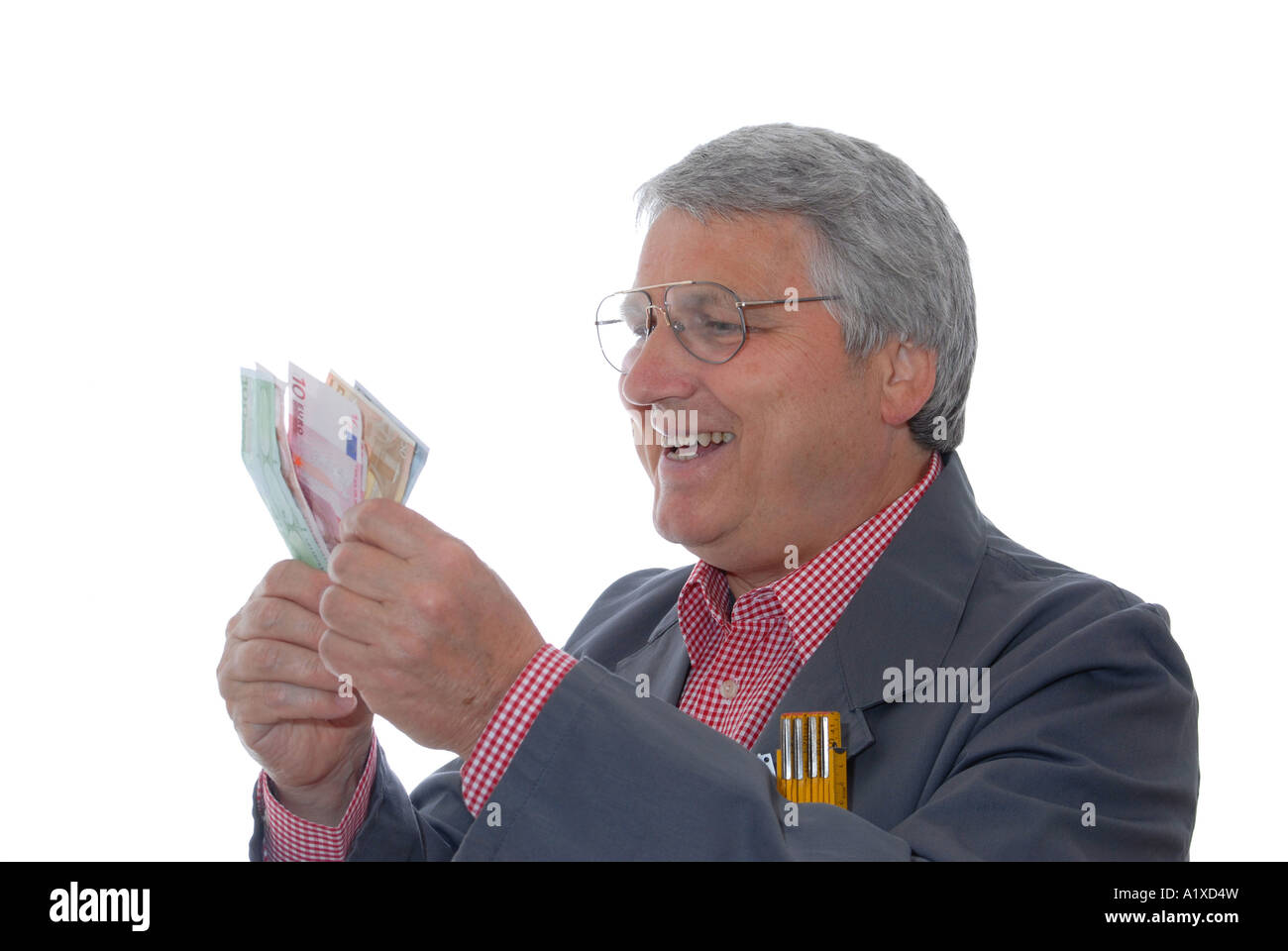 Mann und Banknoten Stockfoto