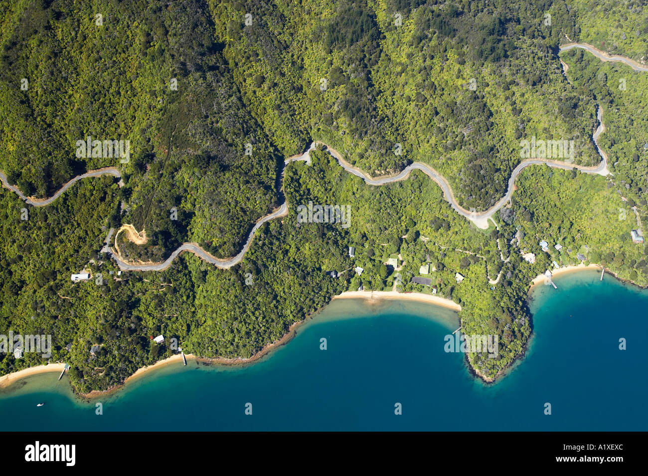 Queen Charlotte Drive Marlborough Sounds Südinsel Neuseeland Antenne Stockfoto