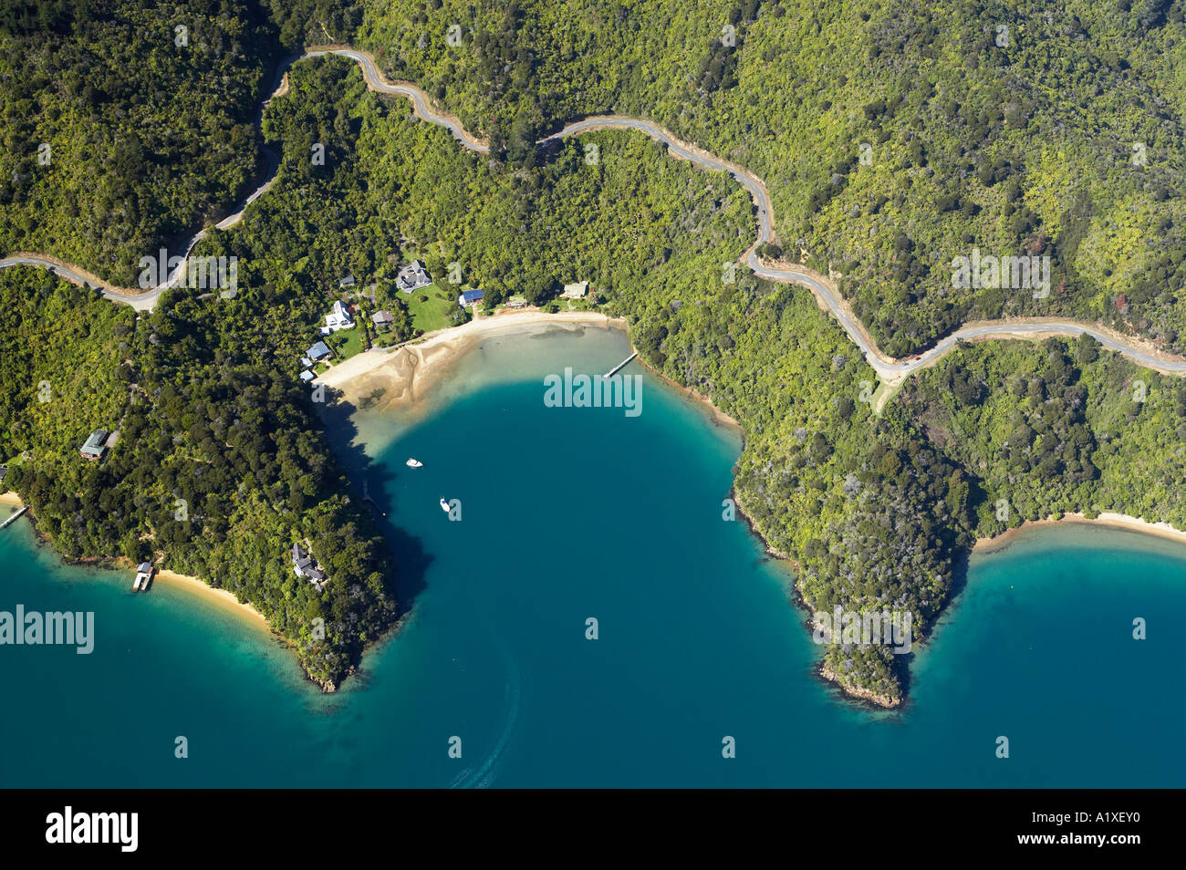 Queen Charlotte Drive Marlborough Sounds Südinsel Neuseeland Antenne Stockfoto