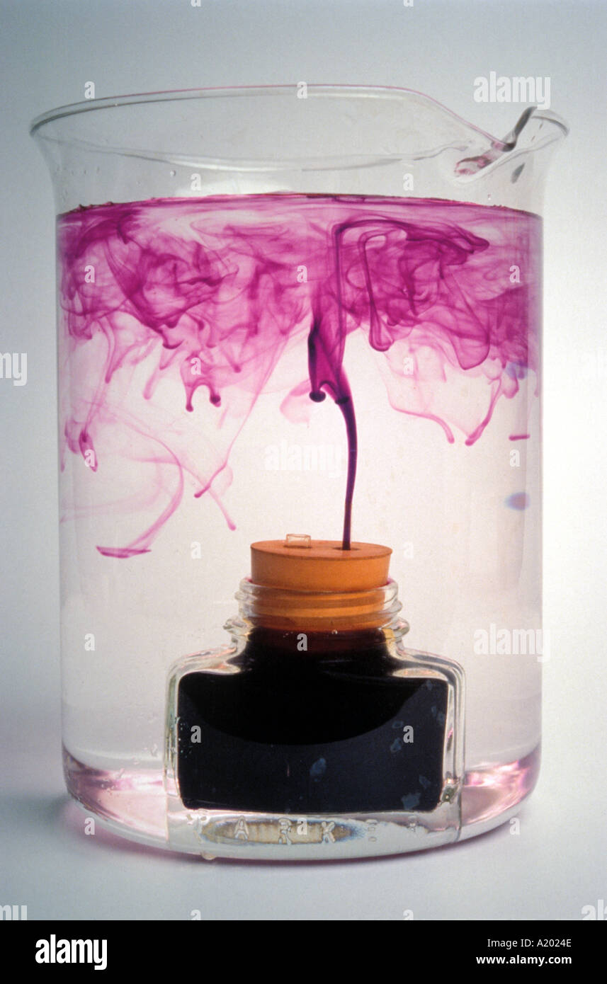 Konvektionsströme im Wasser Demonstration der Tinte Flasche Konvektion Stockfoto