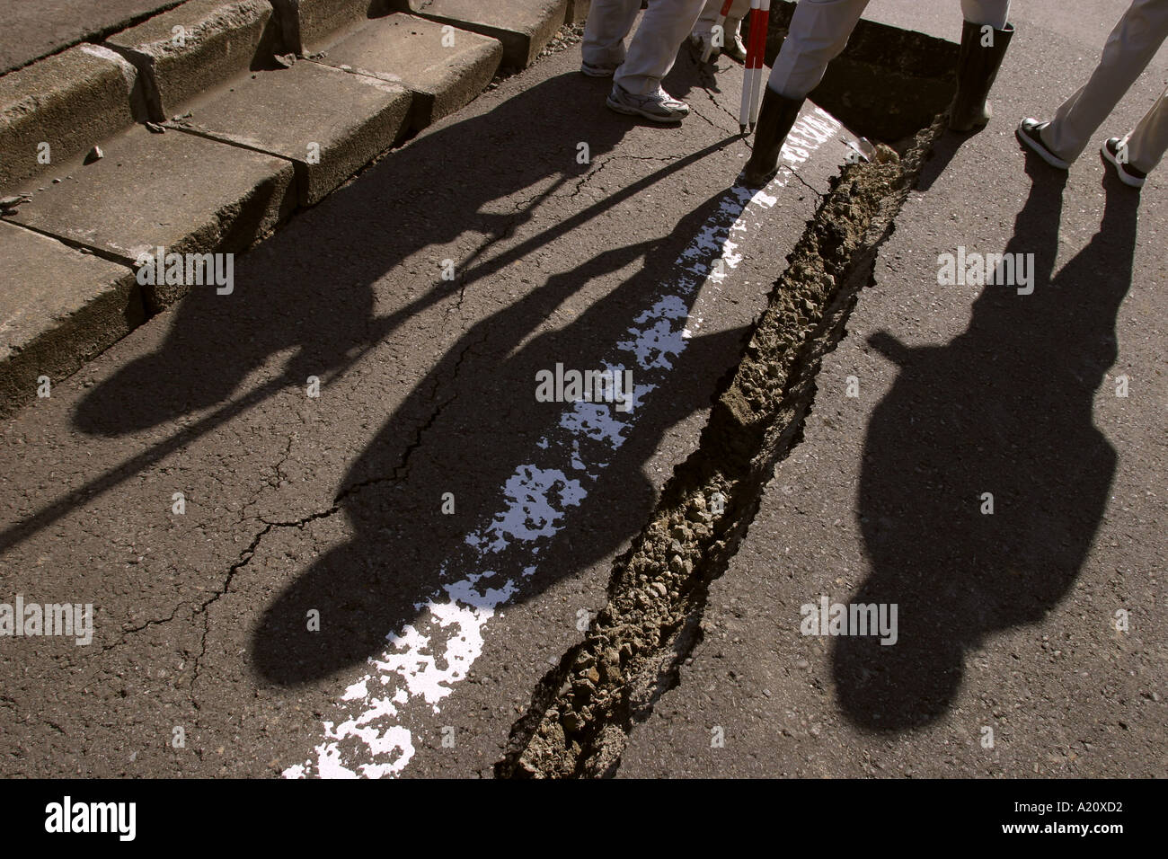 Nachwirkungen des mächtigen Erdbeben die Nordjapan im Oktober 2004 getroffen. Stockfoto