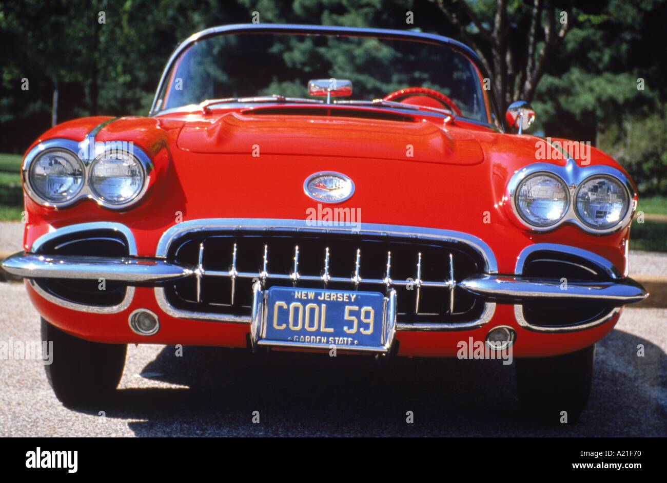 Rot 1959 Chevrolet Corvette Cabrio Klassiker Sammler Auto bei Ramsey New Jersey USA J Greenberg Stockfoto