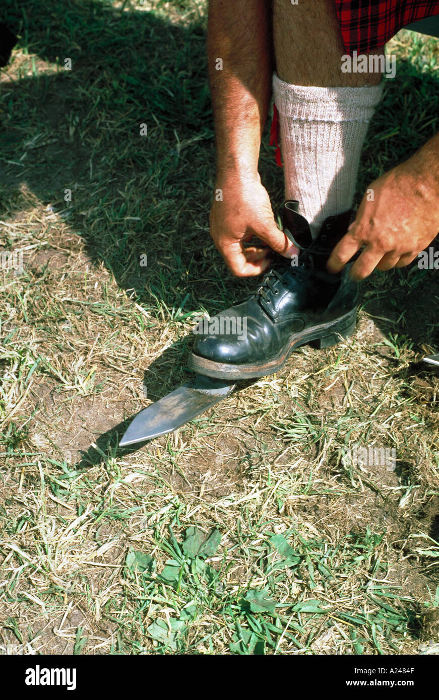 Vorbereitung für Hammerwurf beim Scottish Festival viele weitere schottische Spiele Bilder Stockfoto