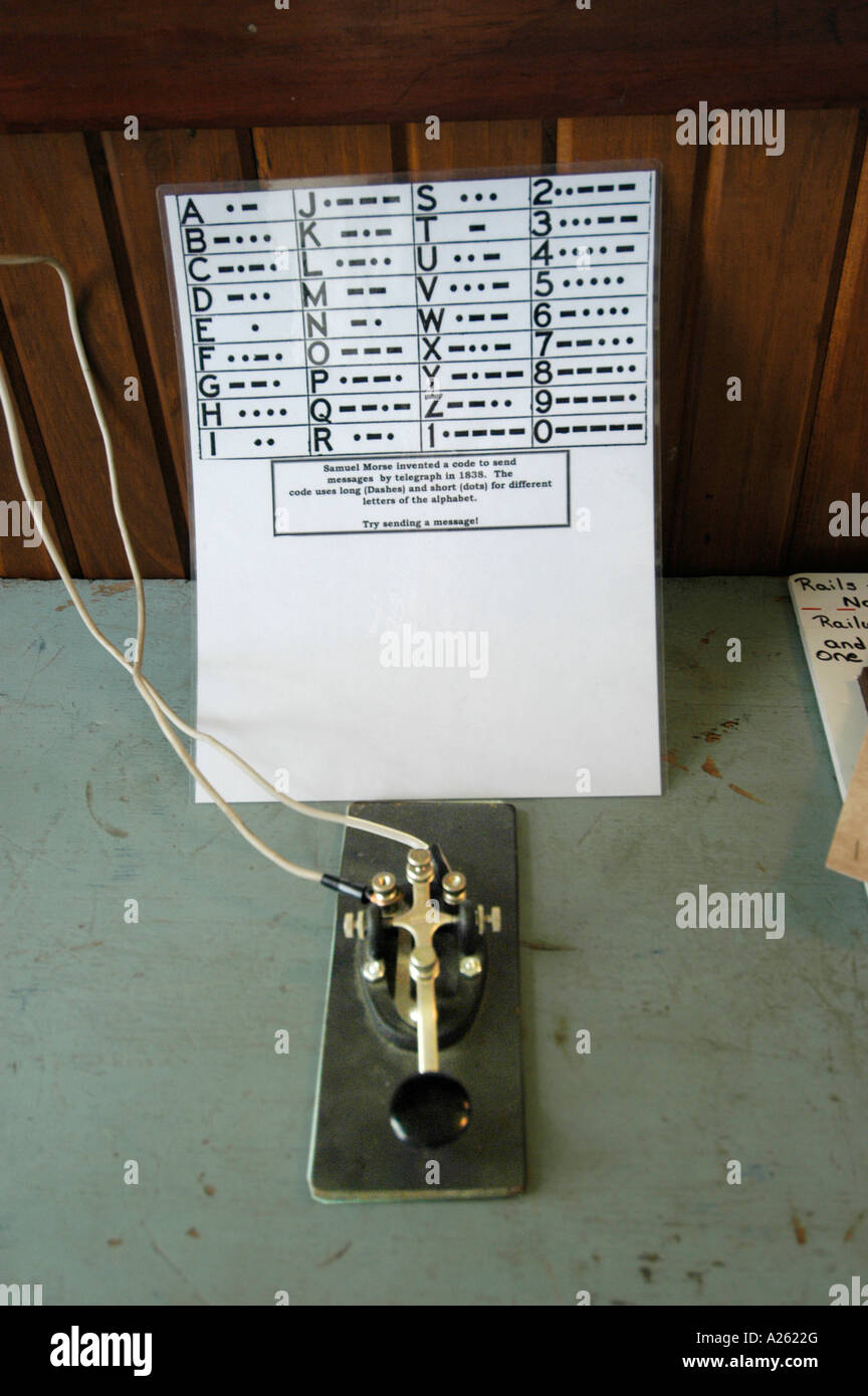 Telegraph mit einem Blatt Papier zeigt das Morse-Code-alphabet Stockfoto