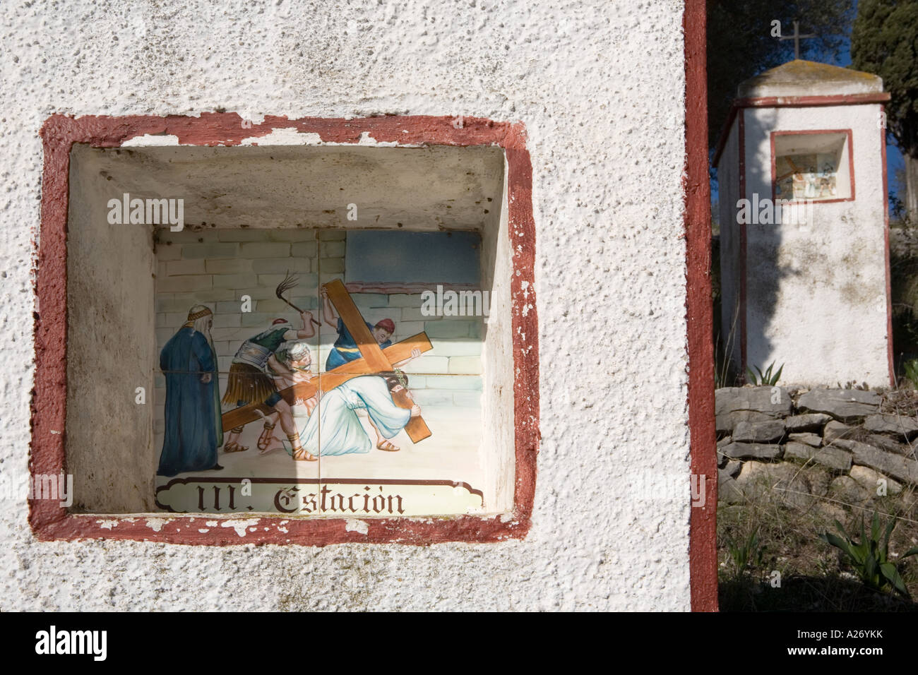 Station des Kreuzes, Vall de Laguar, Spanien Stockfoto