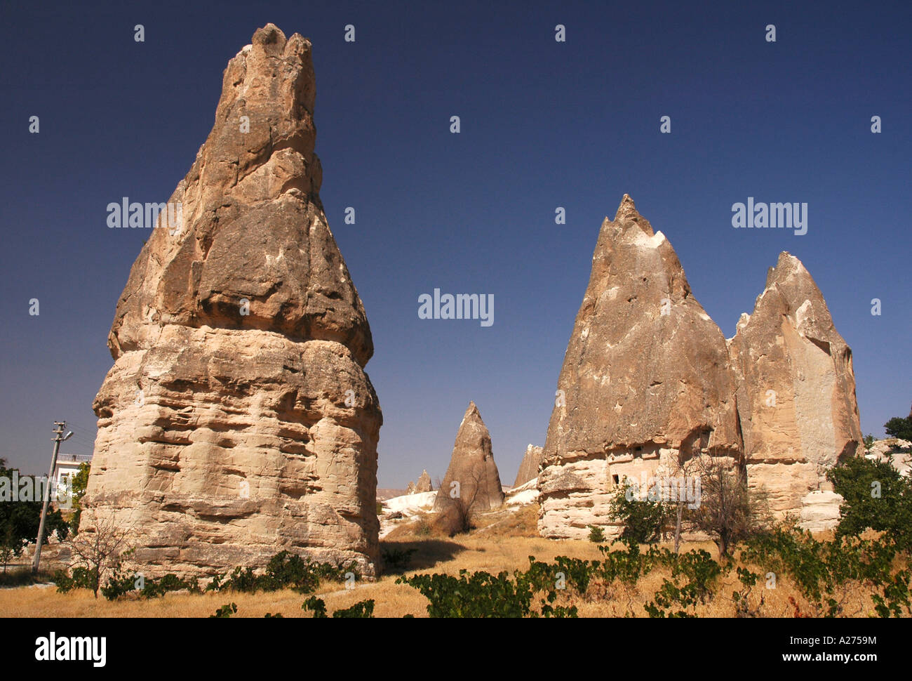 Felsformationen rund um Göreme, Kappadokien, Türkei, Asien Stockfoto