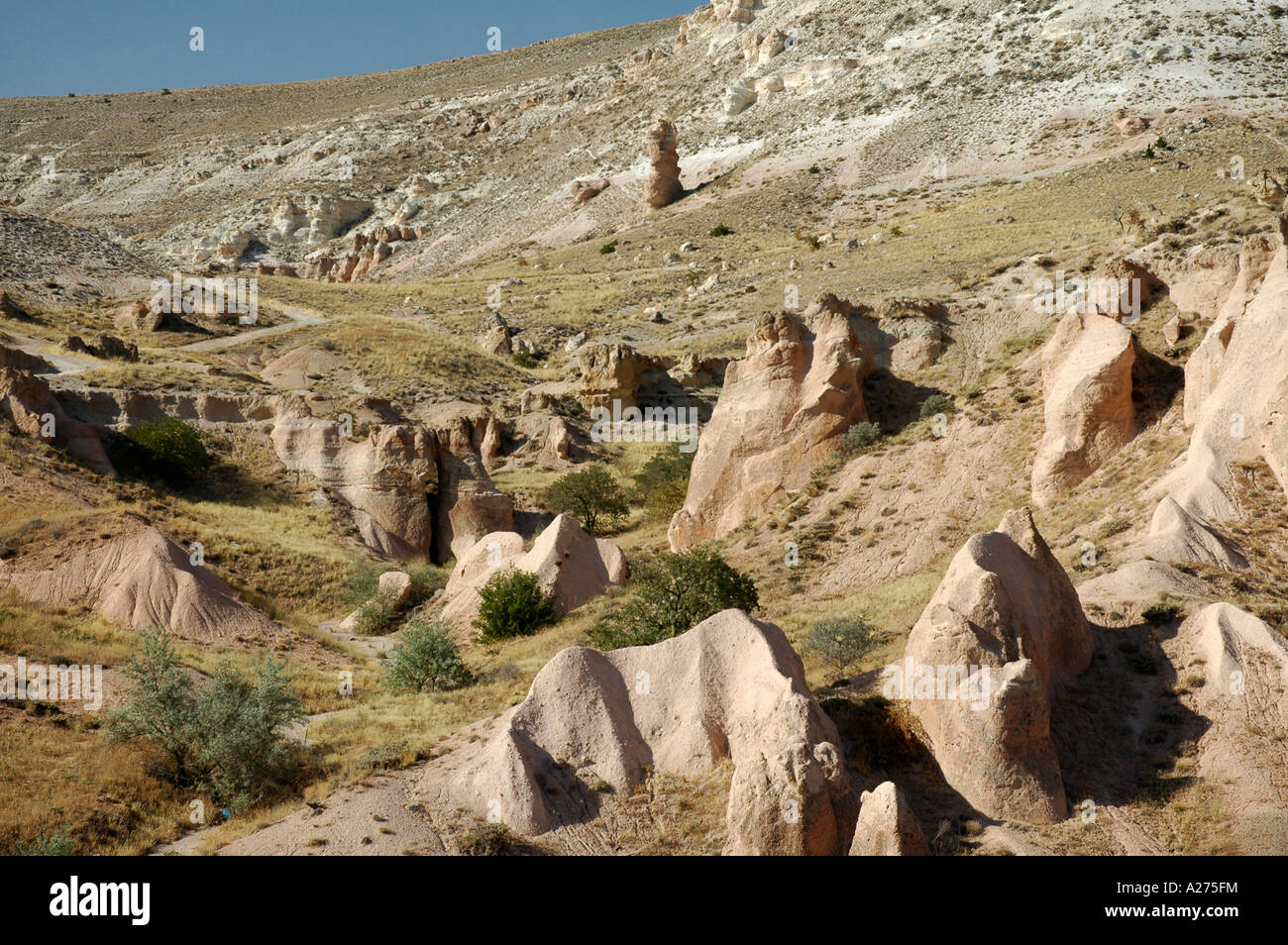 Felsformationen rund um Göreme, Kappadokien, Türkei, Asien Stockfoto