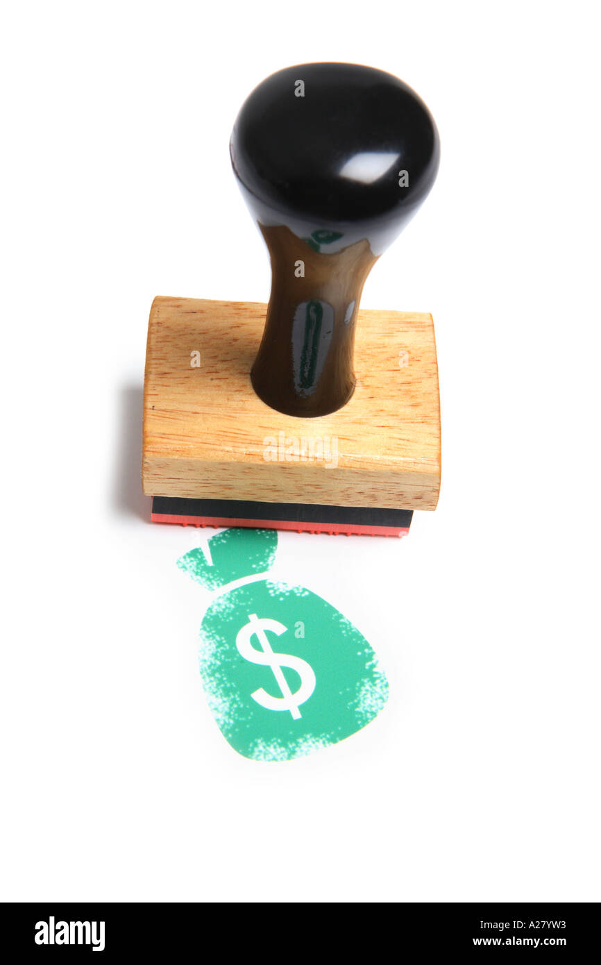 Geldsymbol Tasche mit Stempel gestempelt. Stockfoto