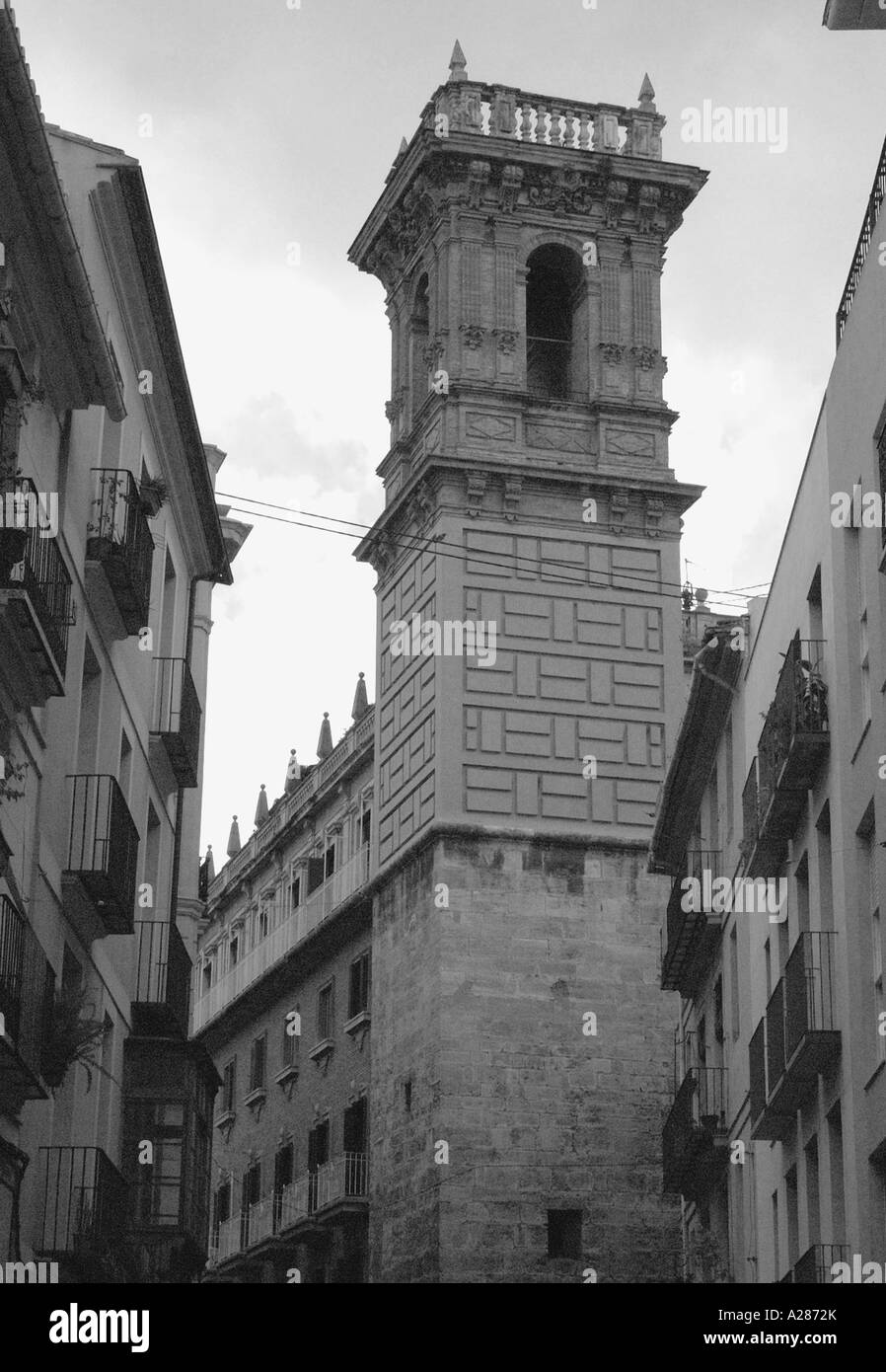 Glockenturm in der Nähe von Plaza de vom Valencia Comunitat Comunidad Valenciana Costa del Azahar España Spanien iberischen Halbinsel Europa Stockfoto