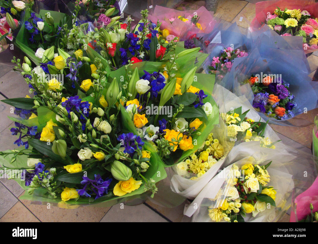 Trauben von Blumen zum Verkauf Stockfoto