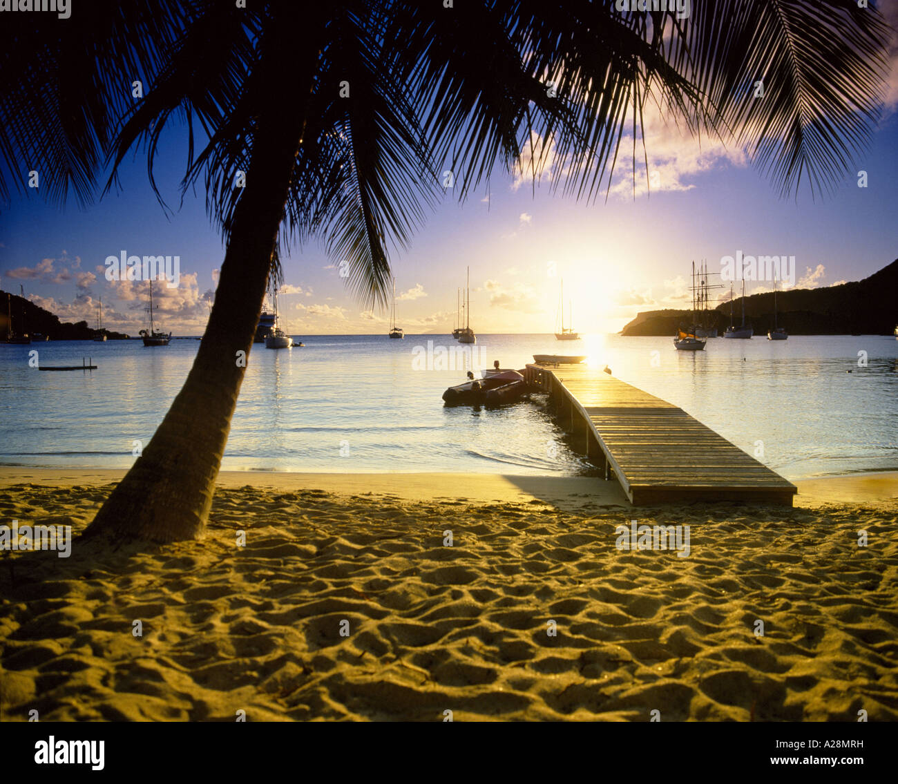 Tropischer Sonnenuntergang, English Harbour, Antigua, Antigua und Barbuda, Caribbean Stockfoto