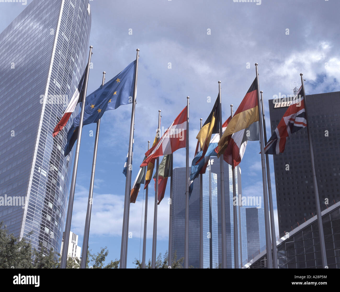 Europäische Union Flaggen, Canary Wharf, London, England, Vereinigtes Königreich Stockfoto