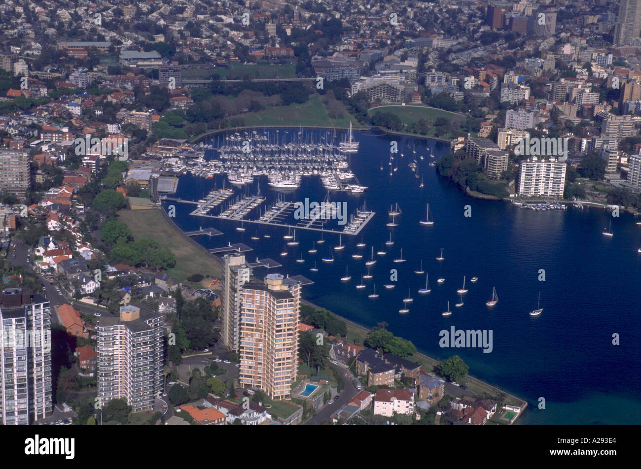 Luftaufnahme von Segelbooten angedockt an Port Jackson in Rushcutters Bay Sydney Hafen Sydney Australia Stockfoto