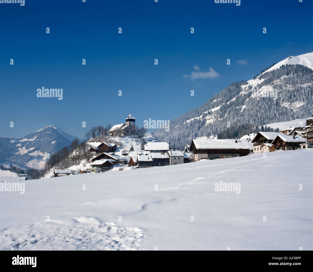 Blick über Resort, Chateau d ' Oex, Schweizer Alpen, Schweiz Stockfoto