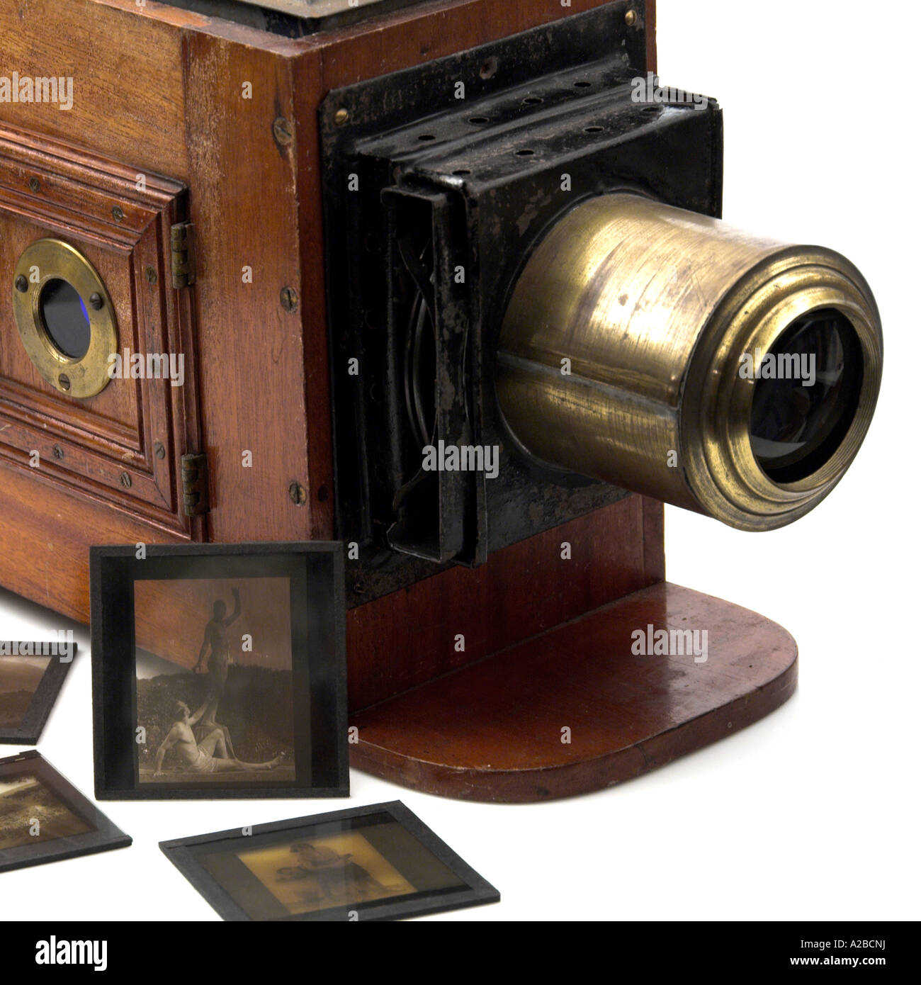 Eine magische Laterne Dia Projektor frühen 1900er Jahren mit Folien Stockfoto