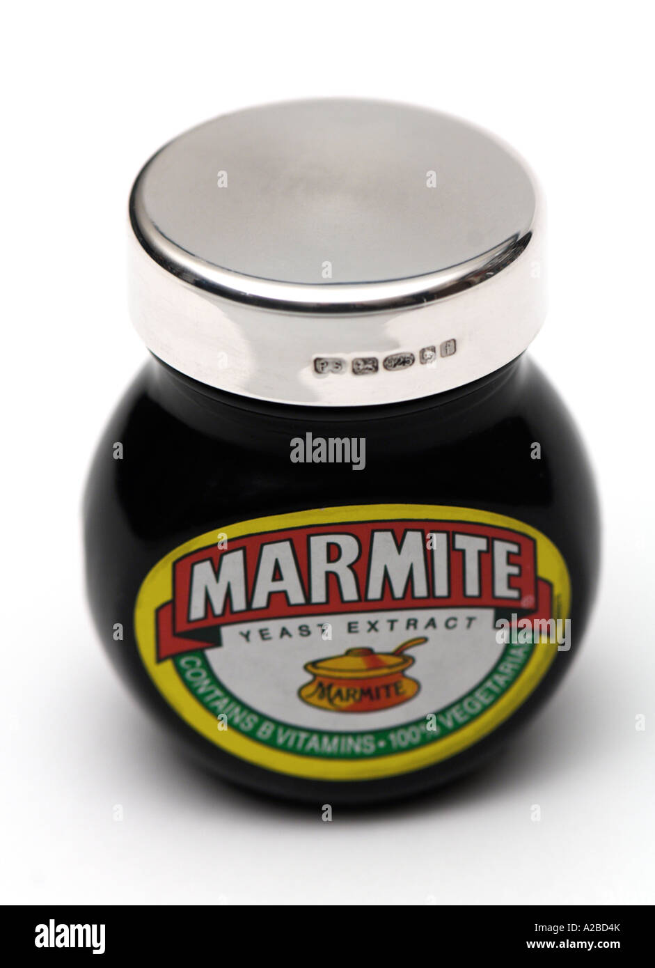 Marmite Glas mit massivem Silber Top nur zu redaktionellen Zwecken Stockfoto