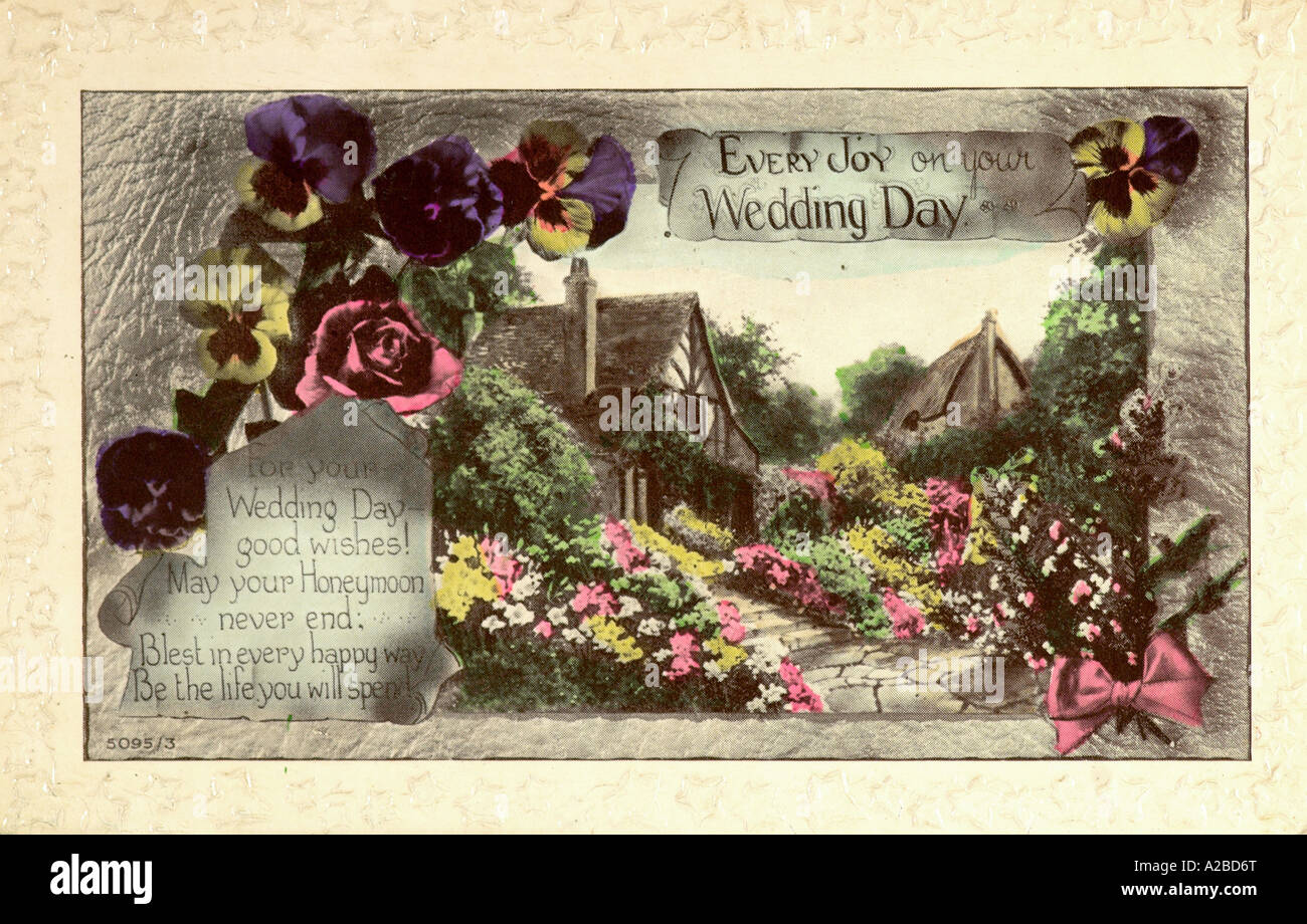 Hochzeit Tag Grüße Postkarte Anfang des 20. Jahrhunderts Stockfoto