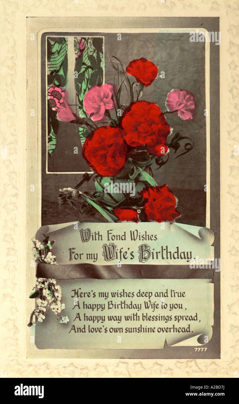 Für Frau Geburtstag Grüße Postkarte Anfang des 20. Jahrhunderts Stockfoto
