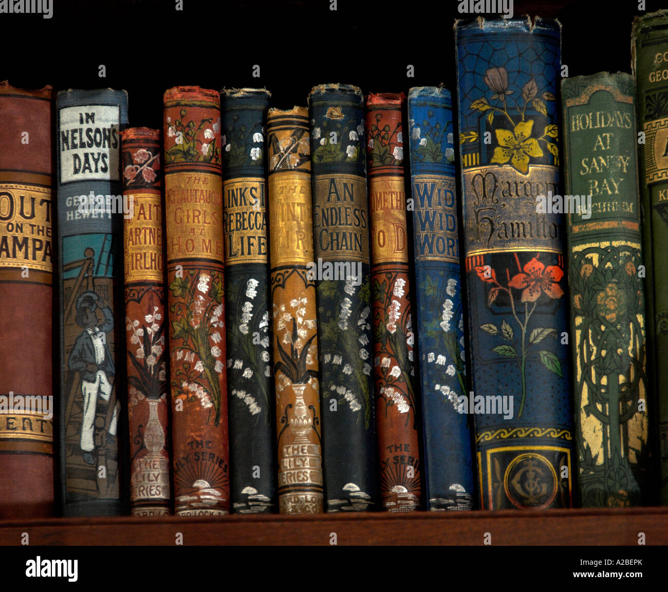 Lily Series und andere farbige schwer wieder Bücher späten viktorianischen nur zur redaktionellen Nutzung Stockfoto