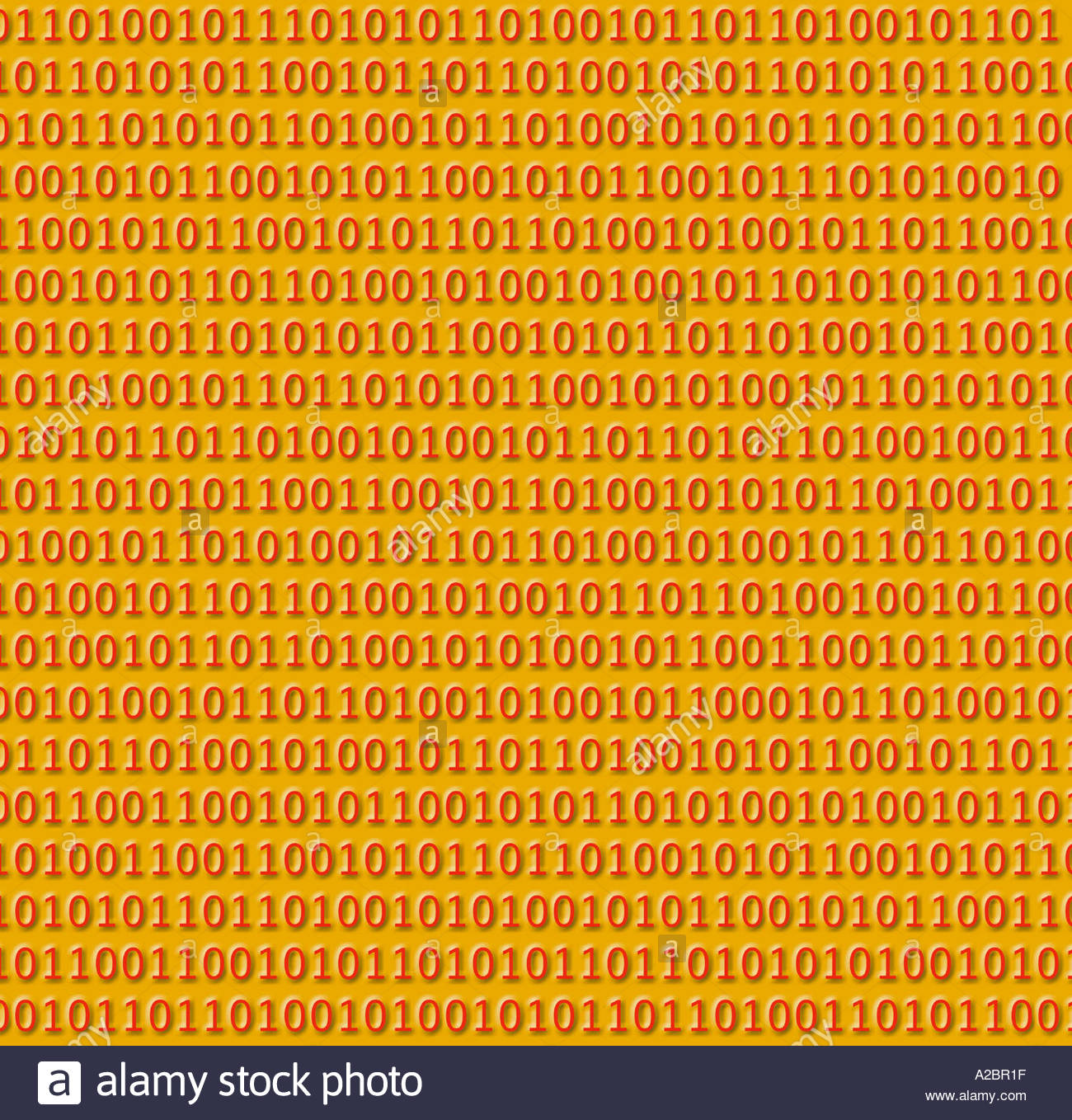 ROTER BINÄR-CODE-NUMMERN AUF GELBEM HINTERGRUND Stockfoto