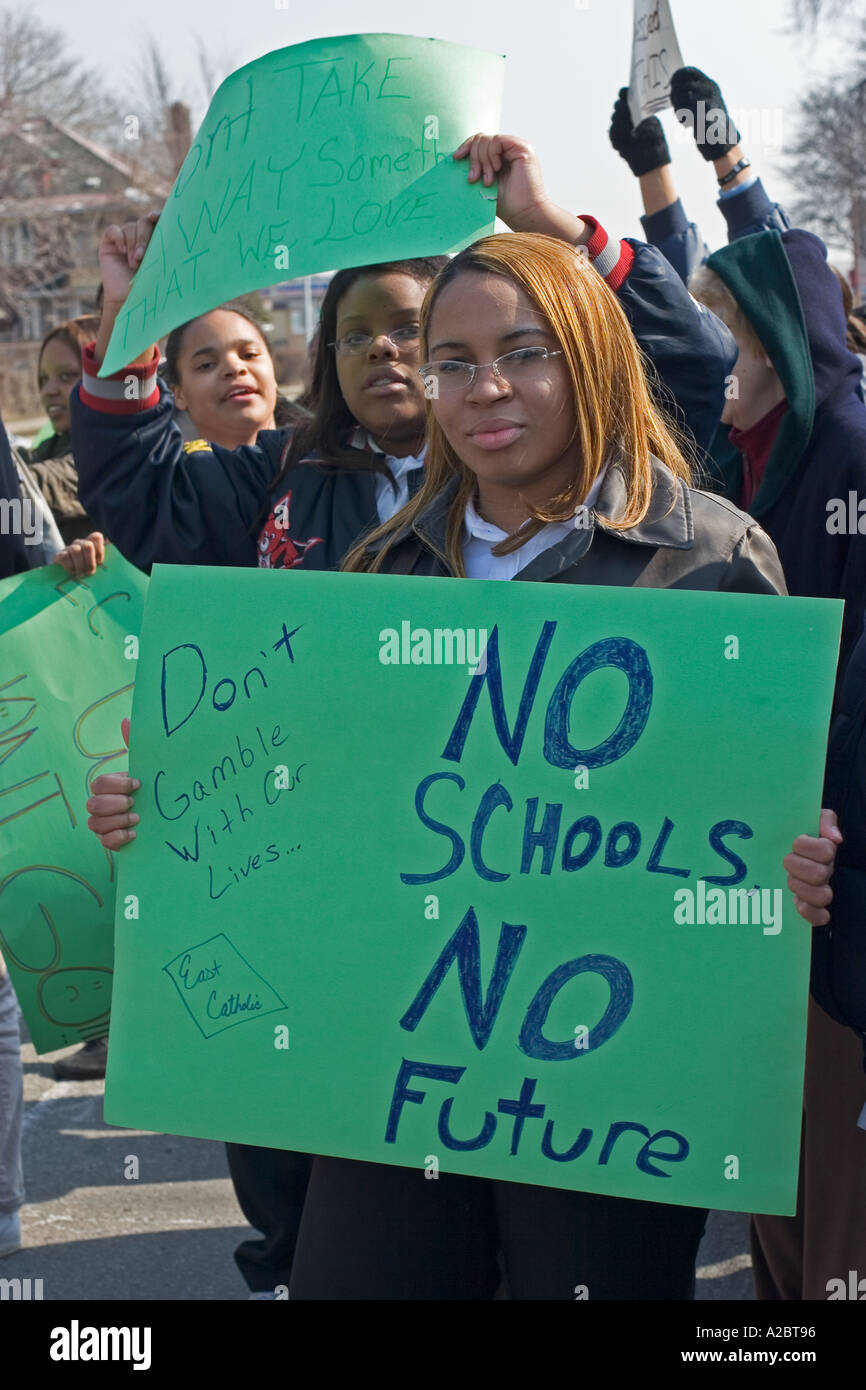 Protest gegen die Schließung der katholischen Schulen in Detroit Stockfoto