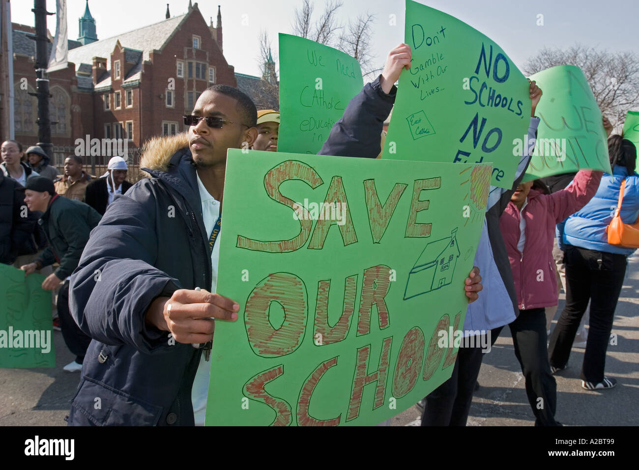 Protest gegen die Schließung der katholischen Schulen in Detroit Stockfoto