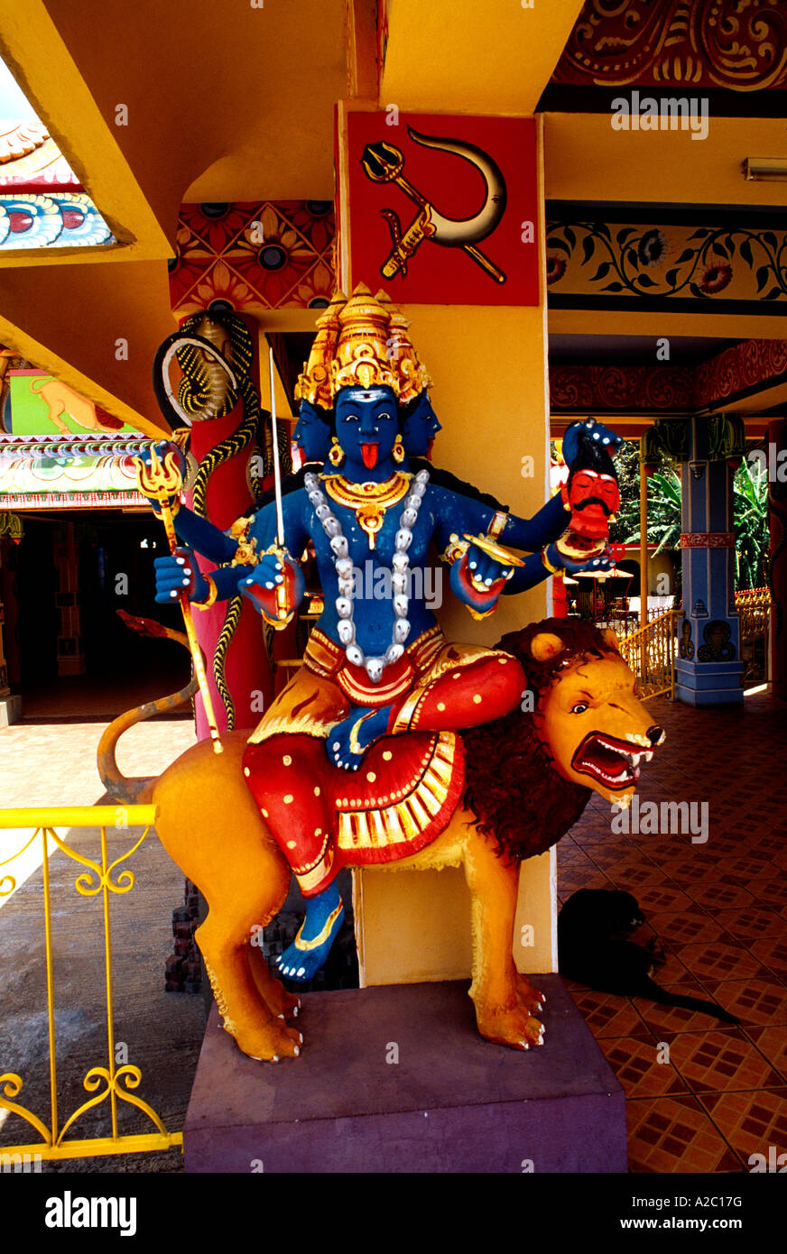 Medine Mauritius tamilische Hindu-Tempel für Zuckerrohr Arbeiter tantrischen de Maha Kali-Statue der Göttin Durga Tookay Tempel Stockfoto