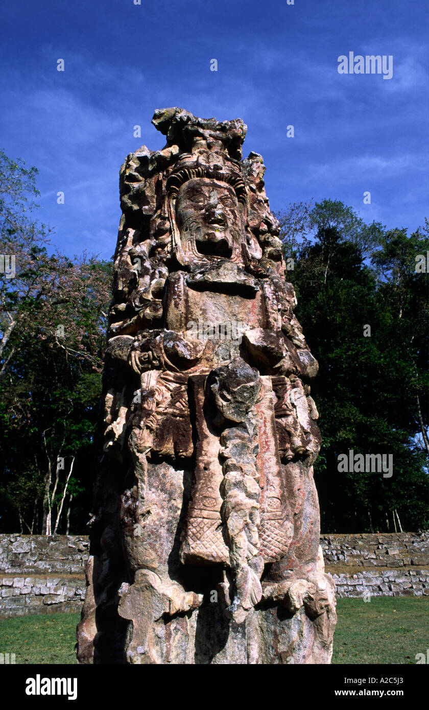 Stela F Mayan Ruinen von Copán in Honduras-Mittelamerika Stockfoto