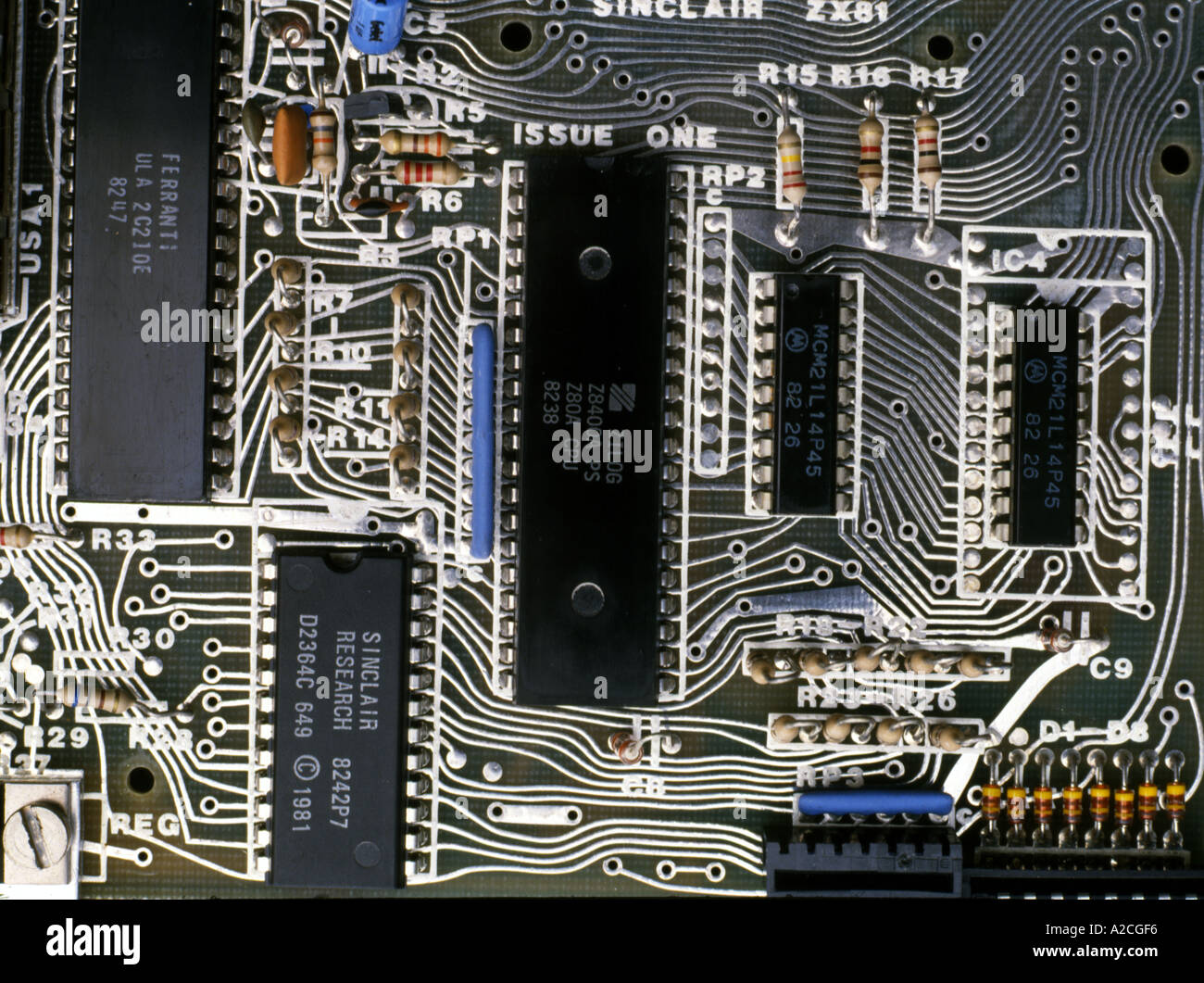 Schuss von Teil ein Sinclair ZX 81 Leiterplatte hautnah Stockfoto