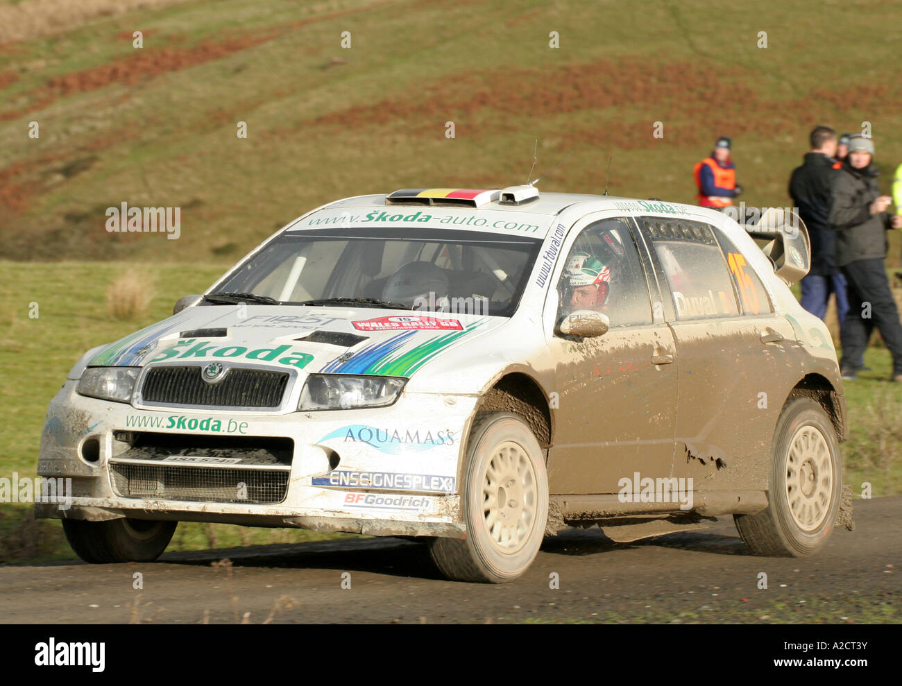 Francois Duval in seinem Skoda Fabia bei Rallye Großbritannien, Wales, Dezember 2006 Stockfoto