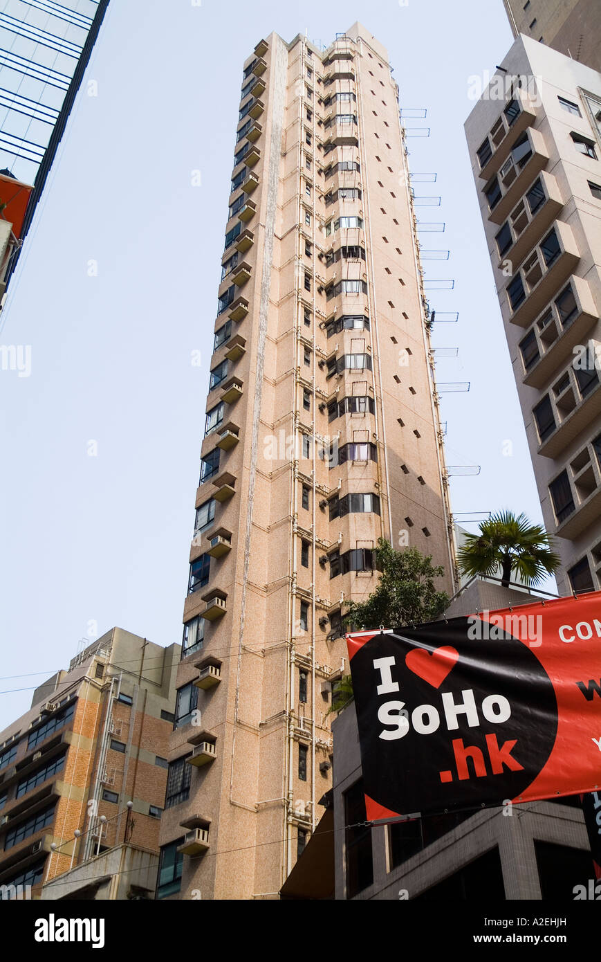 dh Mitte Ebenen CENTRAL HONG KONG ich liebe SoHo-Banner-Werbung-Web-Site und mid-Level Wohnungen Stockfoto