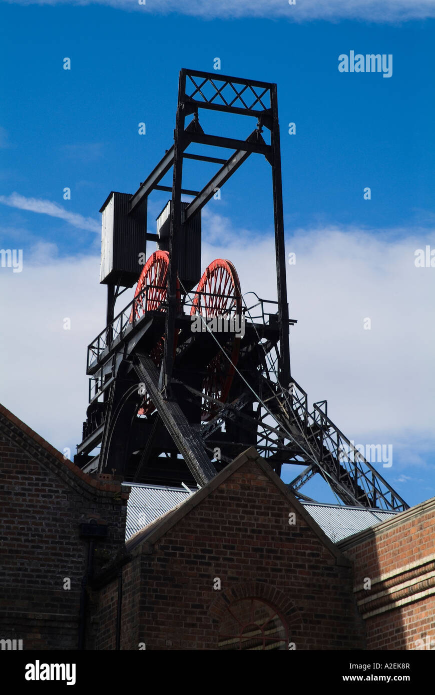 Dh Mining Museum NEWTONGRANGE LOTHIAN Scottish Mining Museum Zeche förderturm Schacht rad Kopfbedeckung Stockfoto