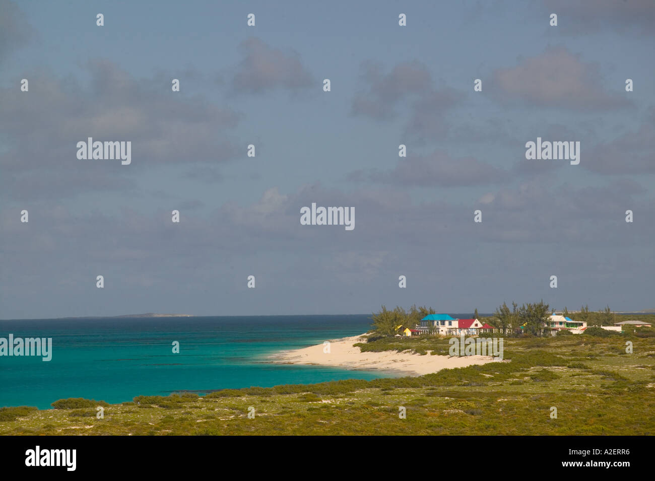 Turks- und Caicosinseln, Salt Cay Insel Balfour Stadt Salzproduzenten, North Beach und Windmühlen Plantation Hotel Stockfoto