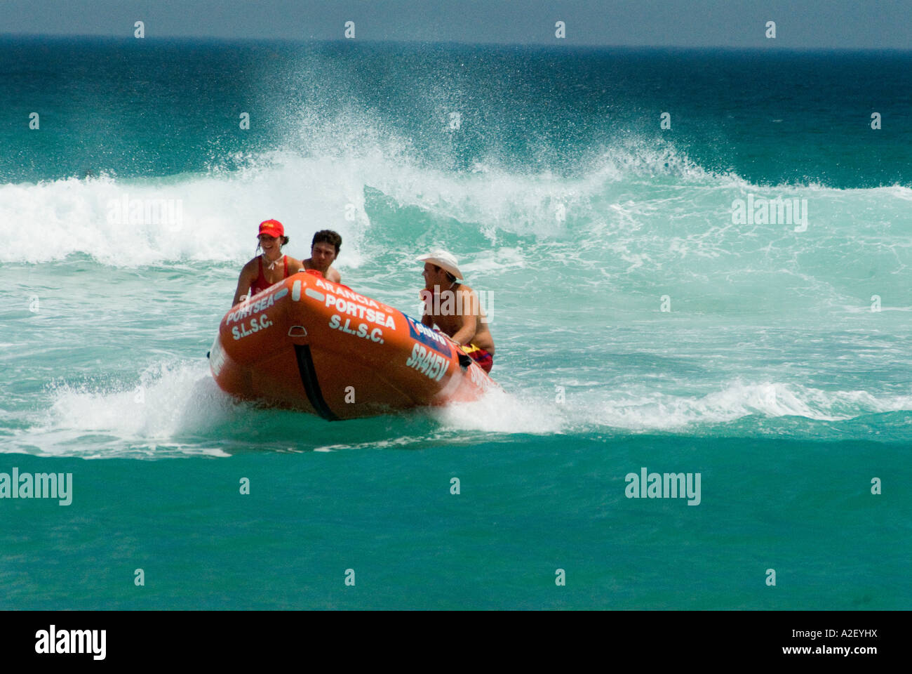 Surf Rescue Boot auf Portsea Surf Beach Sorrento Mornington Peninsula National Park Victoria Bass Strait Australien Stockfoto