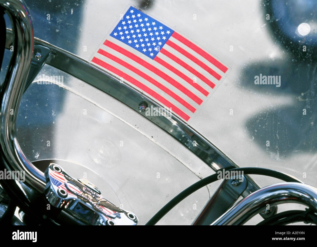 Amerikanische Flagge auf Motorrad Windschutzscheibe Stockfoto