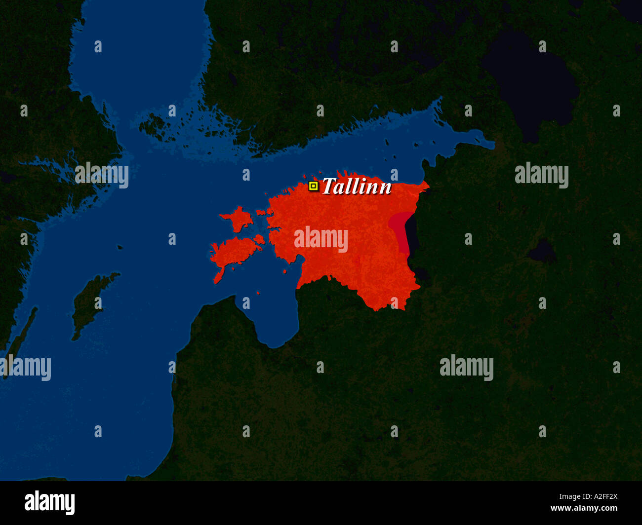 Hervorgehobene Satellitenbild der estnischen Hauptstadt Tallinn gezeigt Stockfoto