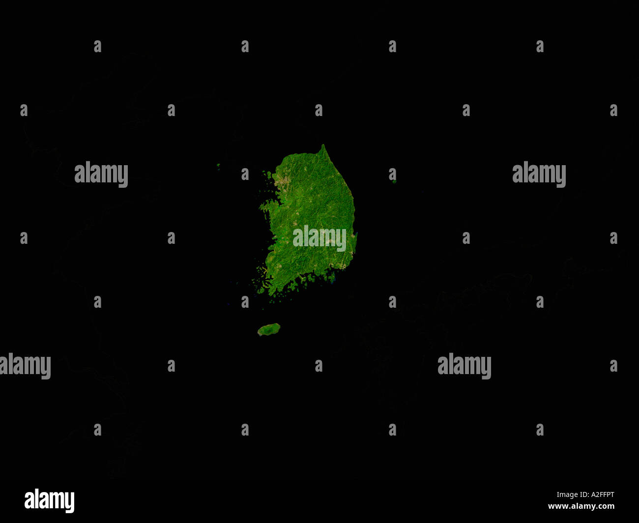 Hervorgehobene Satellitenbild von Südkorea ohne umliegenden Ländern gezeigt Stockfoto