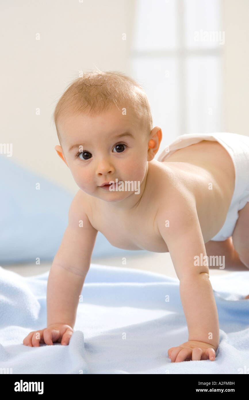 Baby Boy (6-12 Monate) kriechen Stockfoto