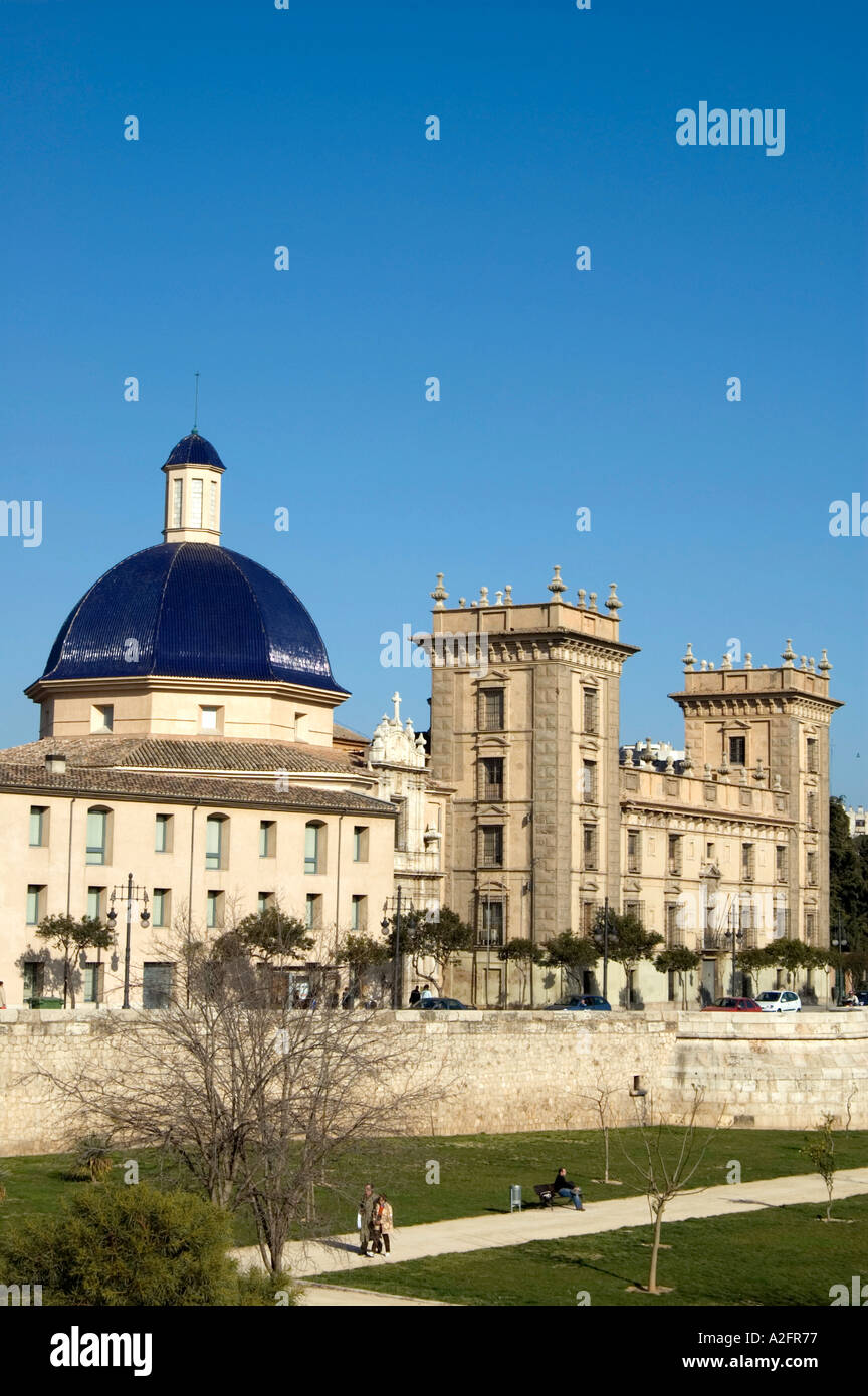 VALENCIA S FINE ARTS MUSEUM MIT BLICK AUF DIE TURIA PARK JARDINES DEL TURIA EINMAL EIN OLD RIVER BETT VALENCIA SPANIEN EU Stockfoto