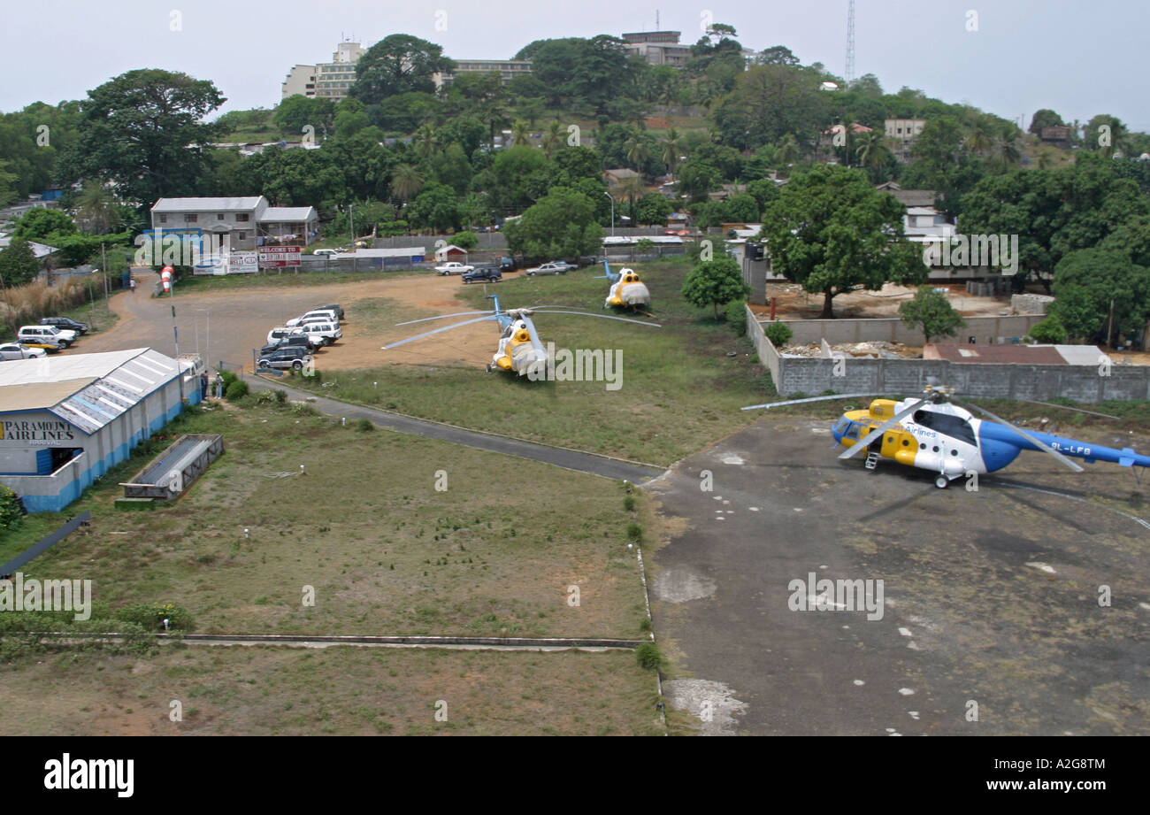 Freetown Sierra Leone Mammy Yoko Hubschrauberlandeplatz aus der Vogelperspektive Stockfoto